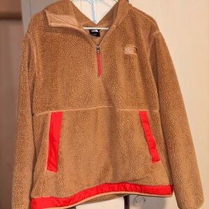 The North Face men’s ' Tan and Red Fleece Pullover